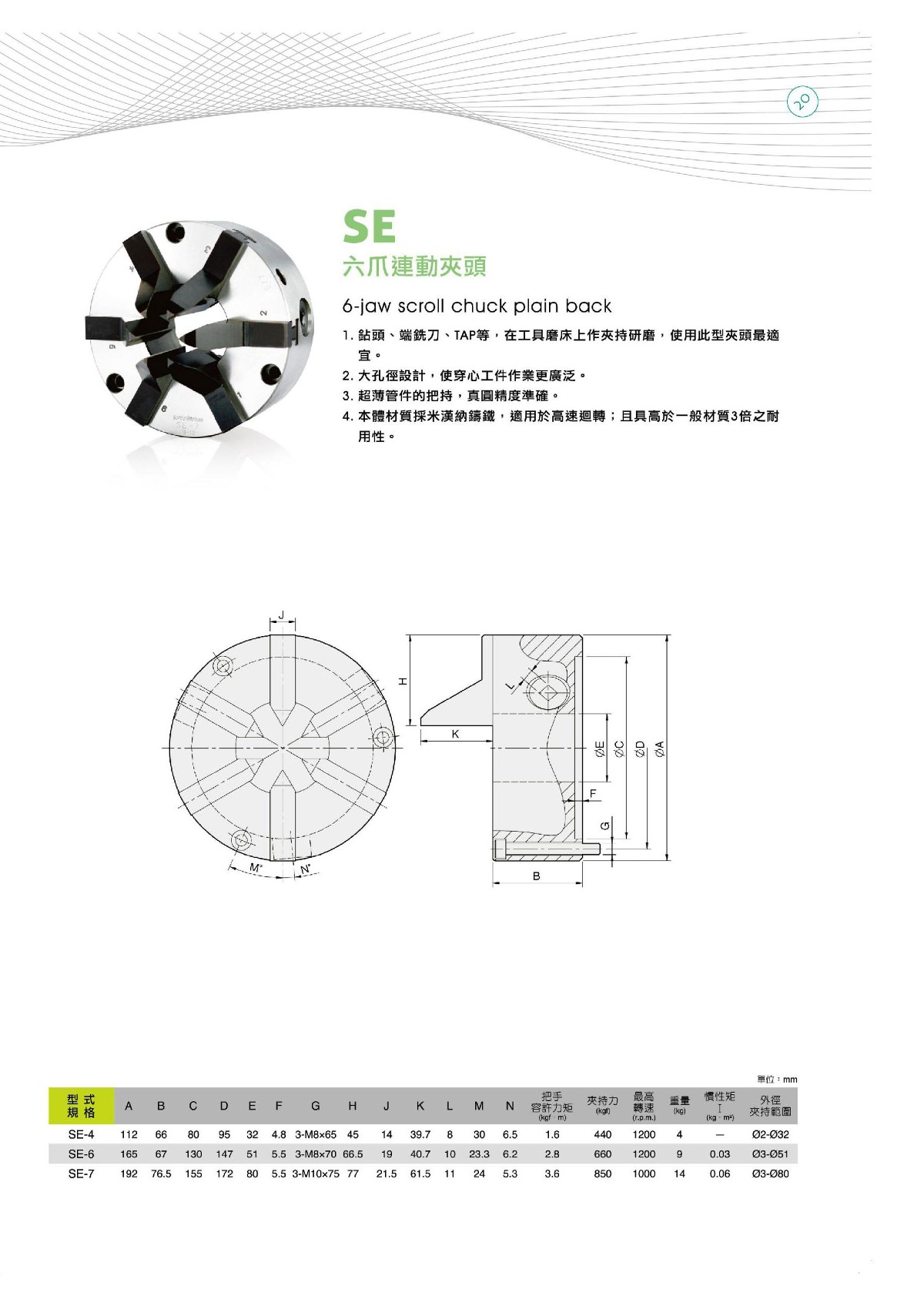 億川六爪手動卡盤參數(shù)表