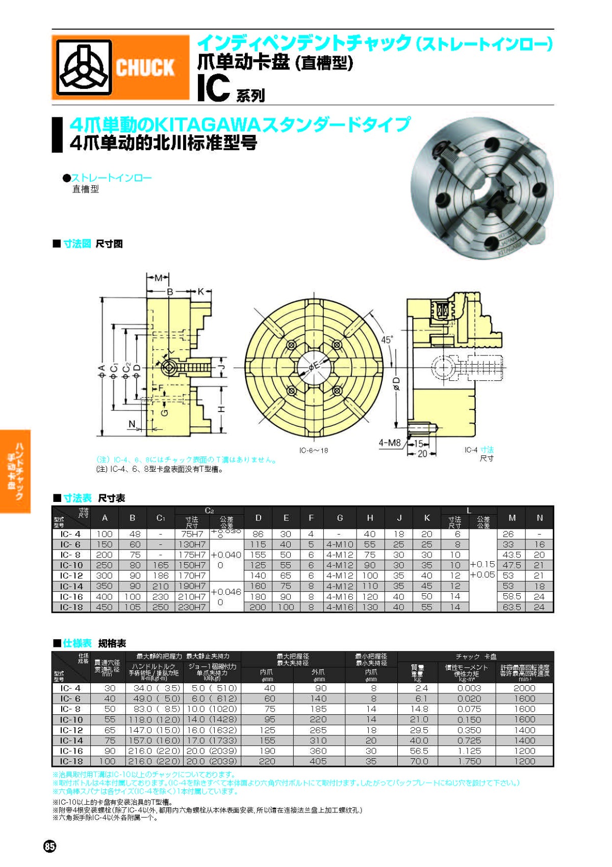 北川四爪單動(dòng)卡盤IC系列